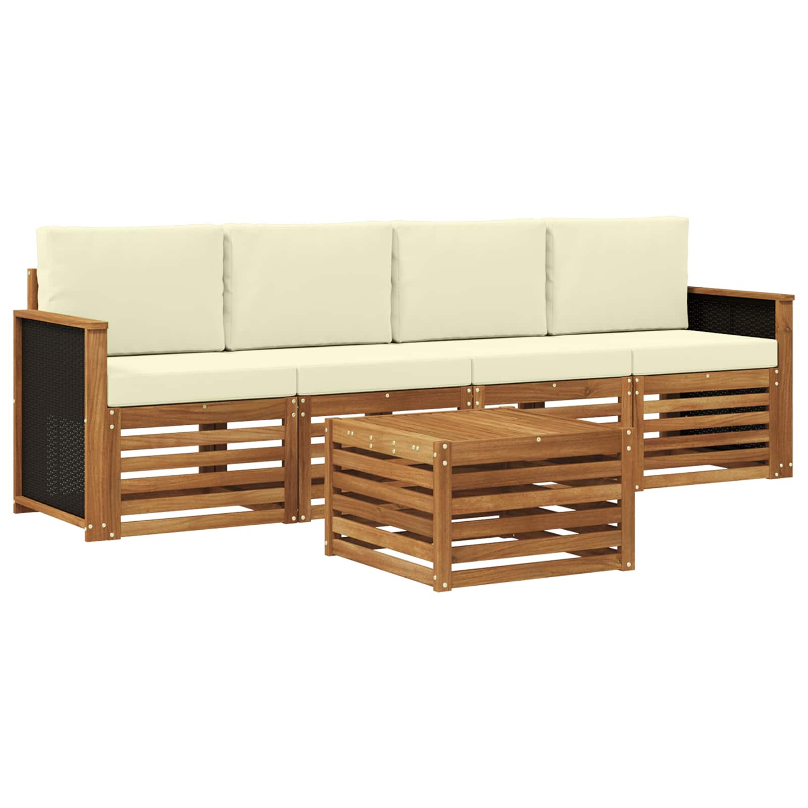 Conjunto de sofás de exterior con cojín 5 pcs Natural y Crema