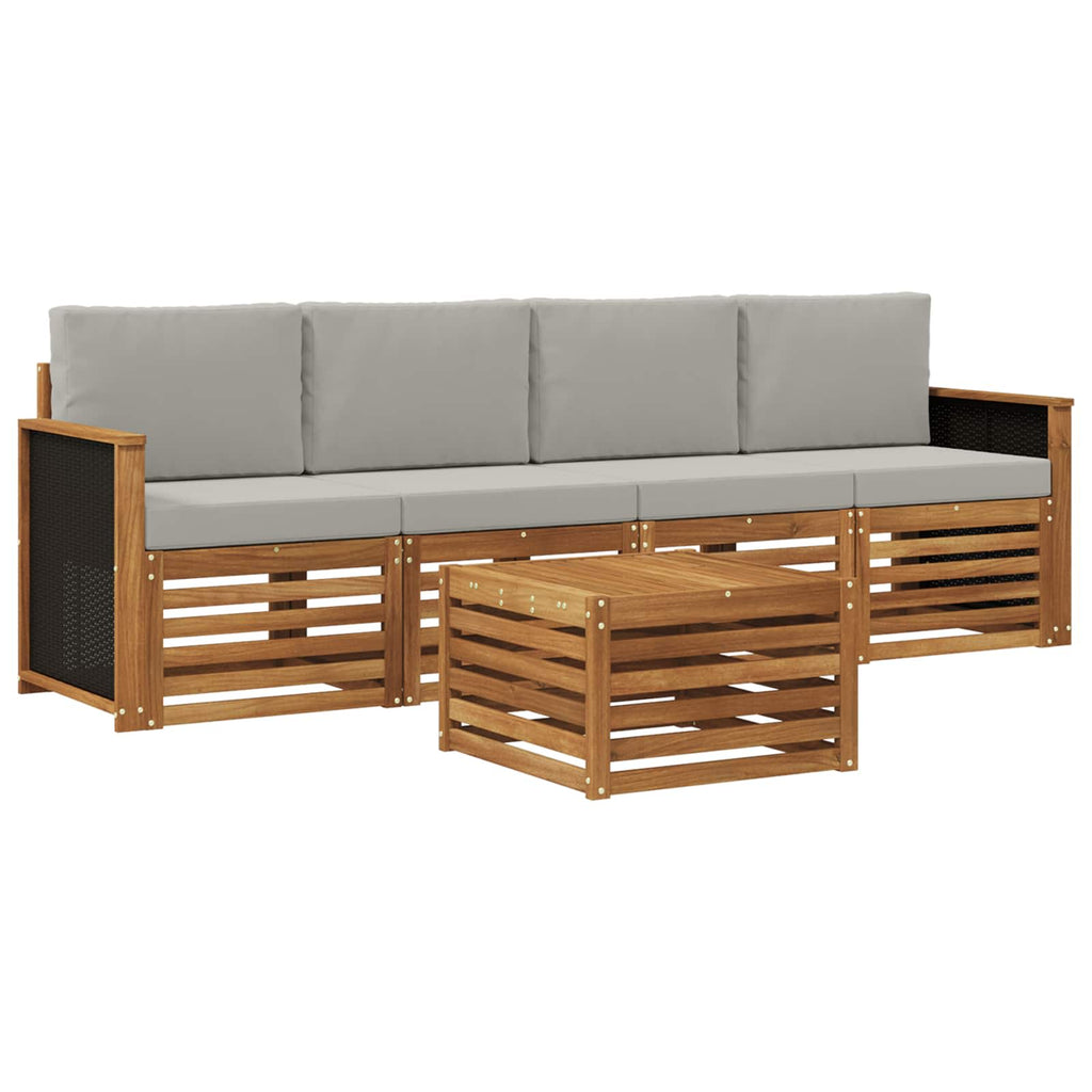 Conjunto de sofás de exterior 5 pcs Natural y Gris Claro