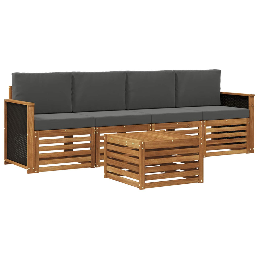 Conjunto de sofás de exterior 5 pcs Natural y Antracita