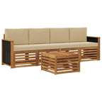 Conjunto de sofás de exterior con cojín 5 pcs Natural y Beige