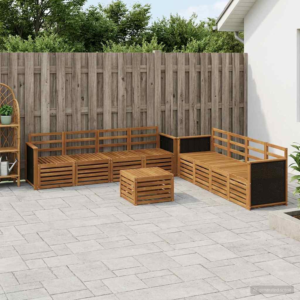 Juegos de sofás 8 pcs Natural y Beige Madera de Acacia Sólida