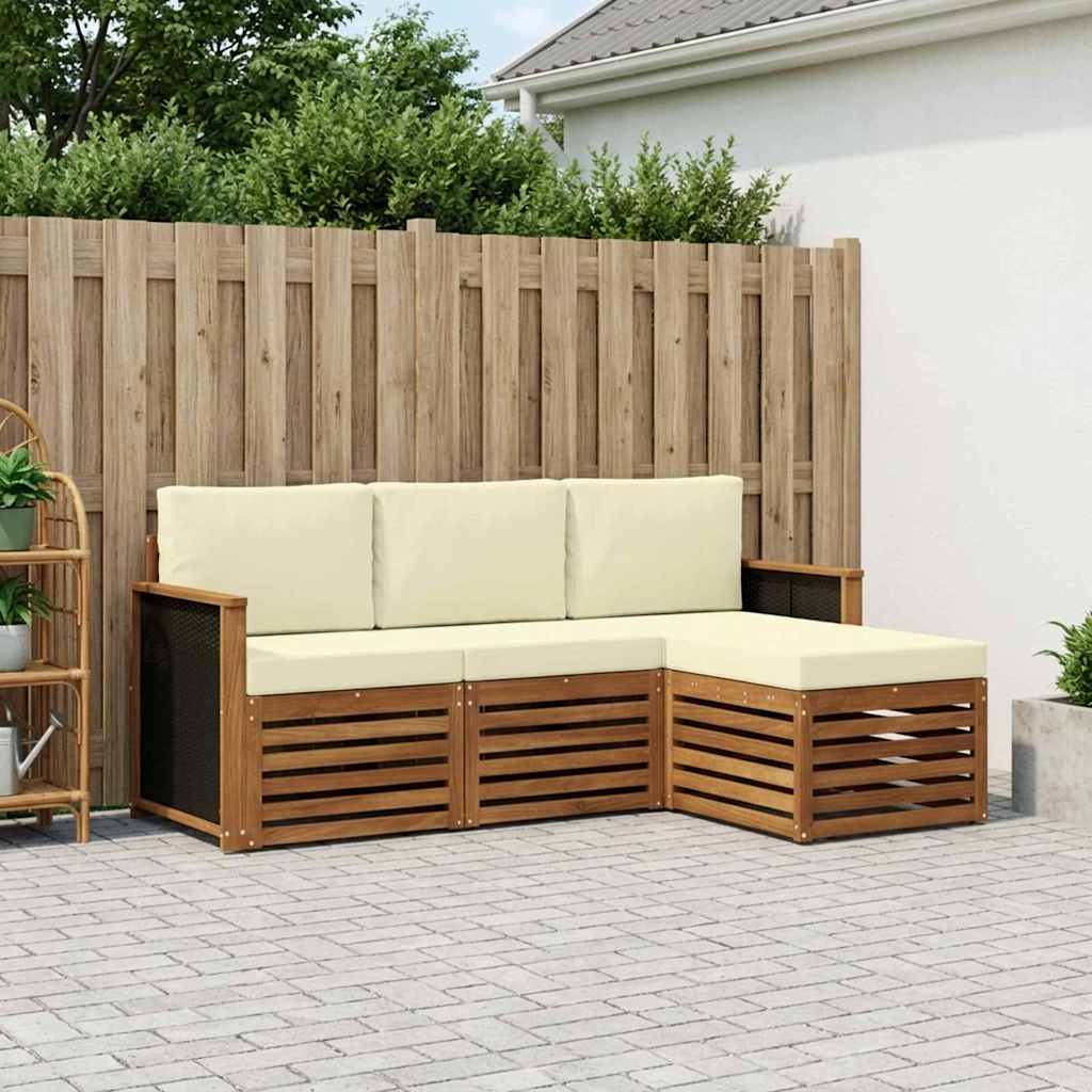 Conjunto de sofás de exterior con cojín 4 pcs Natural y Crema