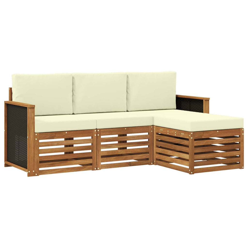Conjunto de sofás de exterior con cojín 4 pcs Natural y Crema