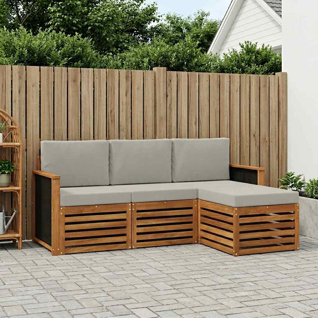 Conjunto de sofás de exterior 4 pcs Natural y Gris Claro