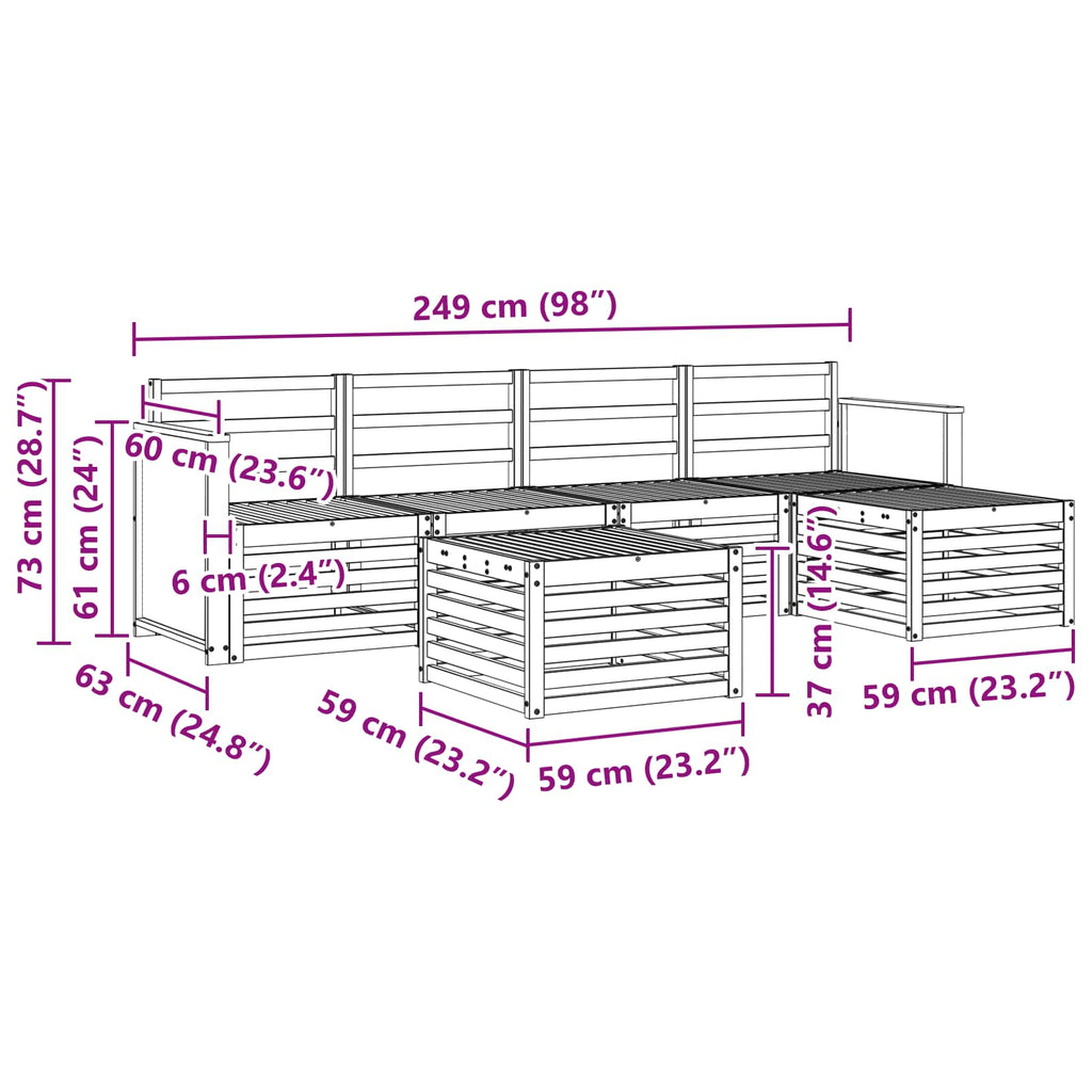 Conjunto de sofás de exterior 6 pcs Natural