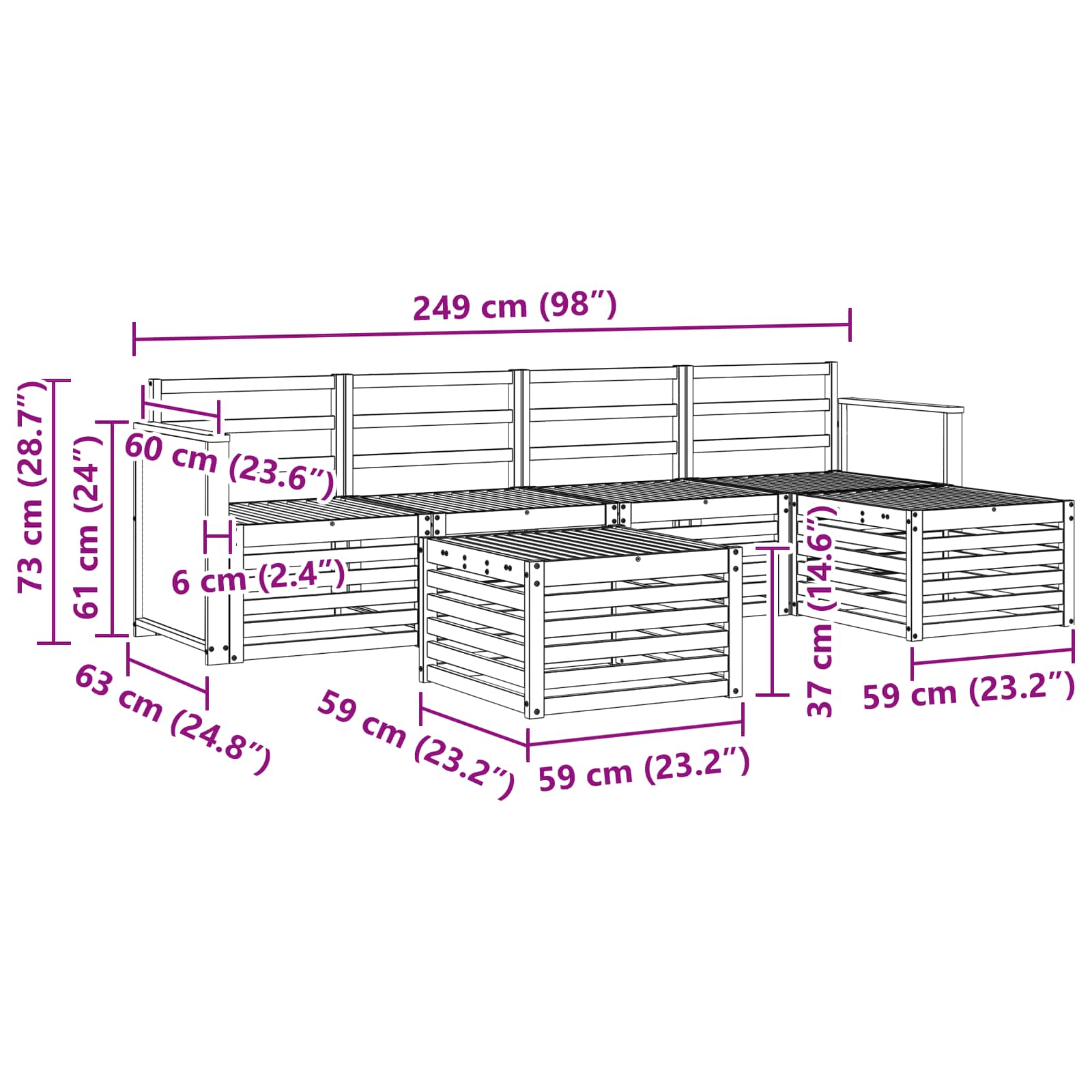 Conjunto de sofás de exterior 6 pcs Natural
