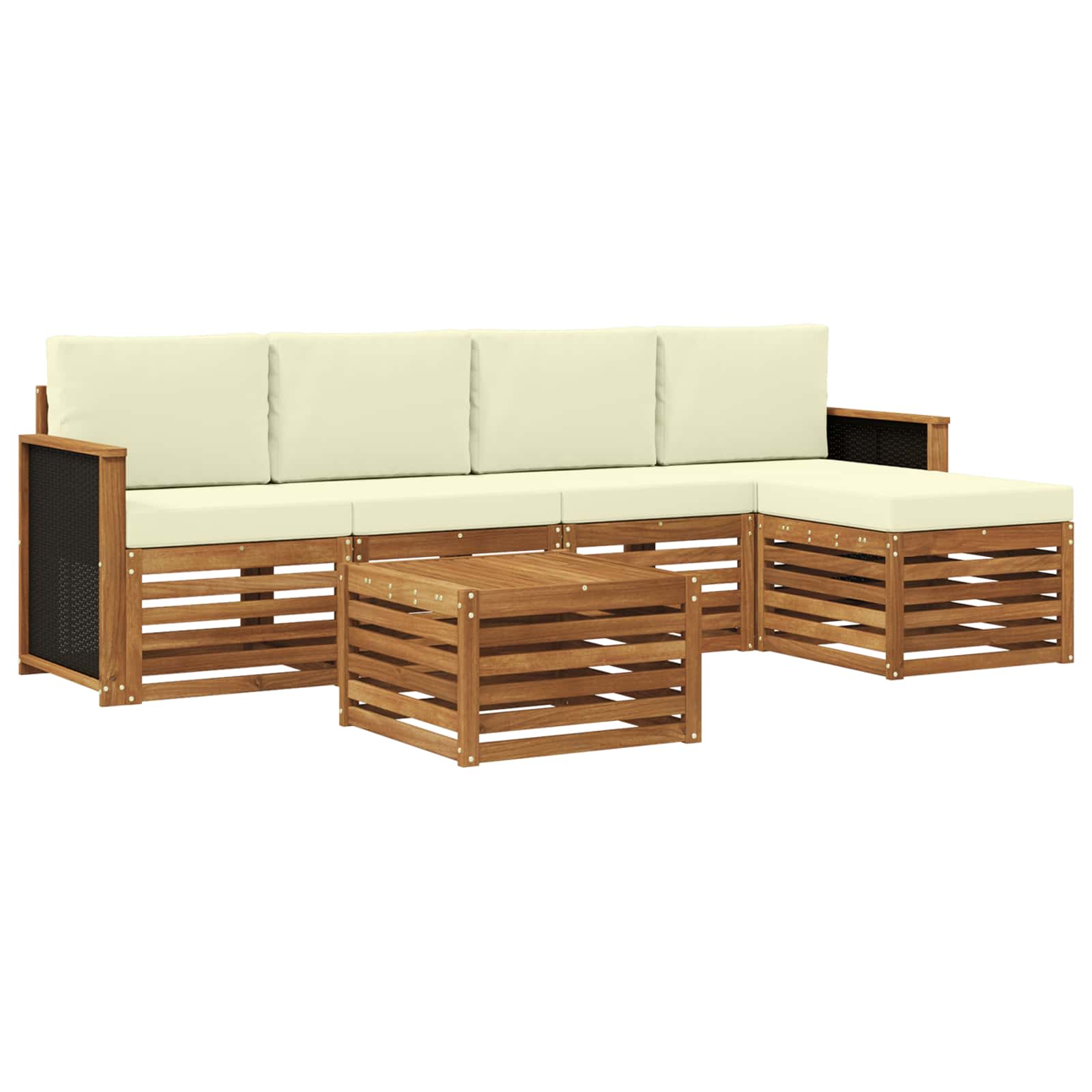 Conjunto de sofás de exterior con cojín 6 pcs Natural y Crema