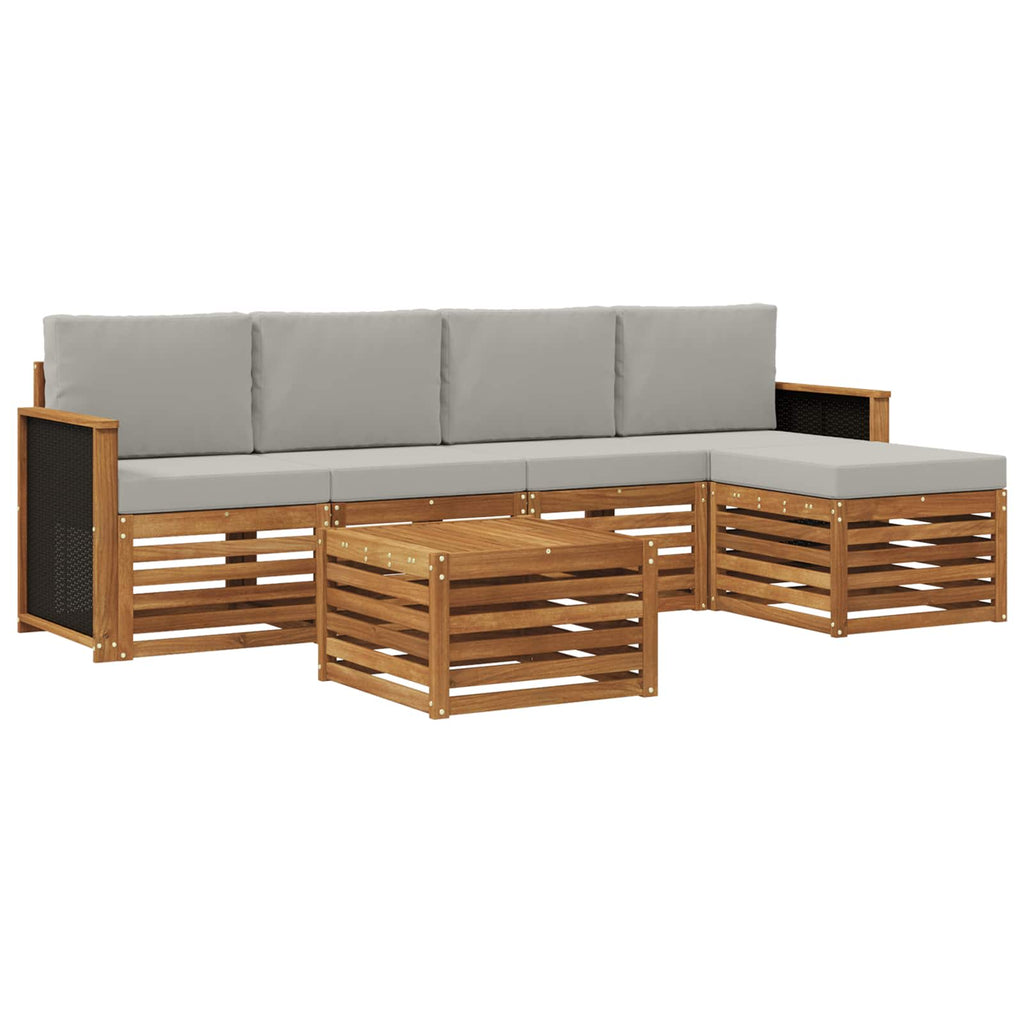 Conjunto de sofás de exterior 6 pcs Natural y Gris Claro