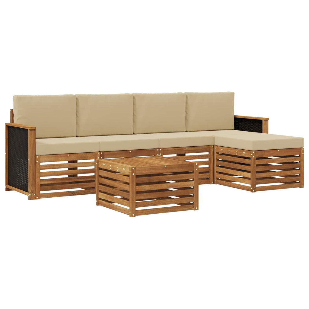 Conjunto de sofás de exterior con cojín 6 pcs Natural y Beige