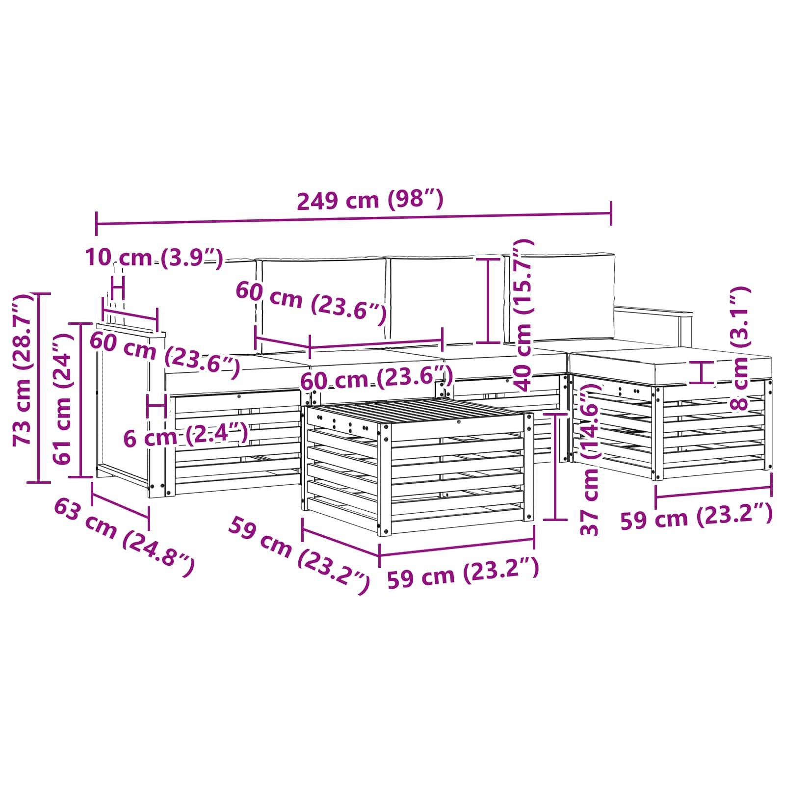 Conjunto de sofás de exterior con cojín 6 pcs Natural y Beige