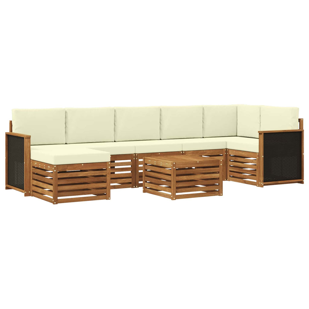Conjunto de sofás de exterior con cojín 7 pcs Natural y Crema