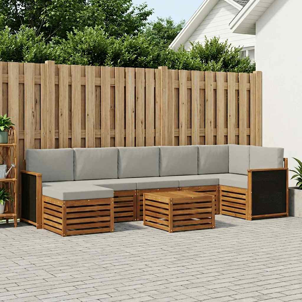 Conjunto de sofás de exterior 7 pcs Natural y Gris Claro