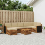 Conjunto de sofás de exterior con cojín 7 pcs Blanco y Negro