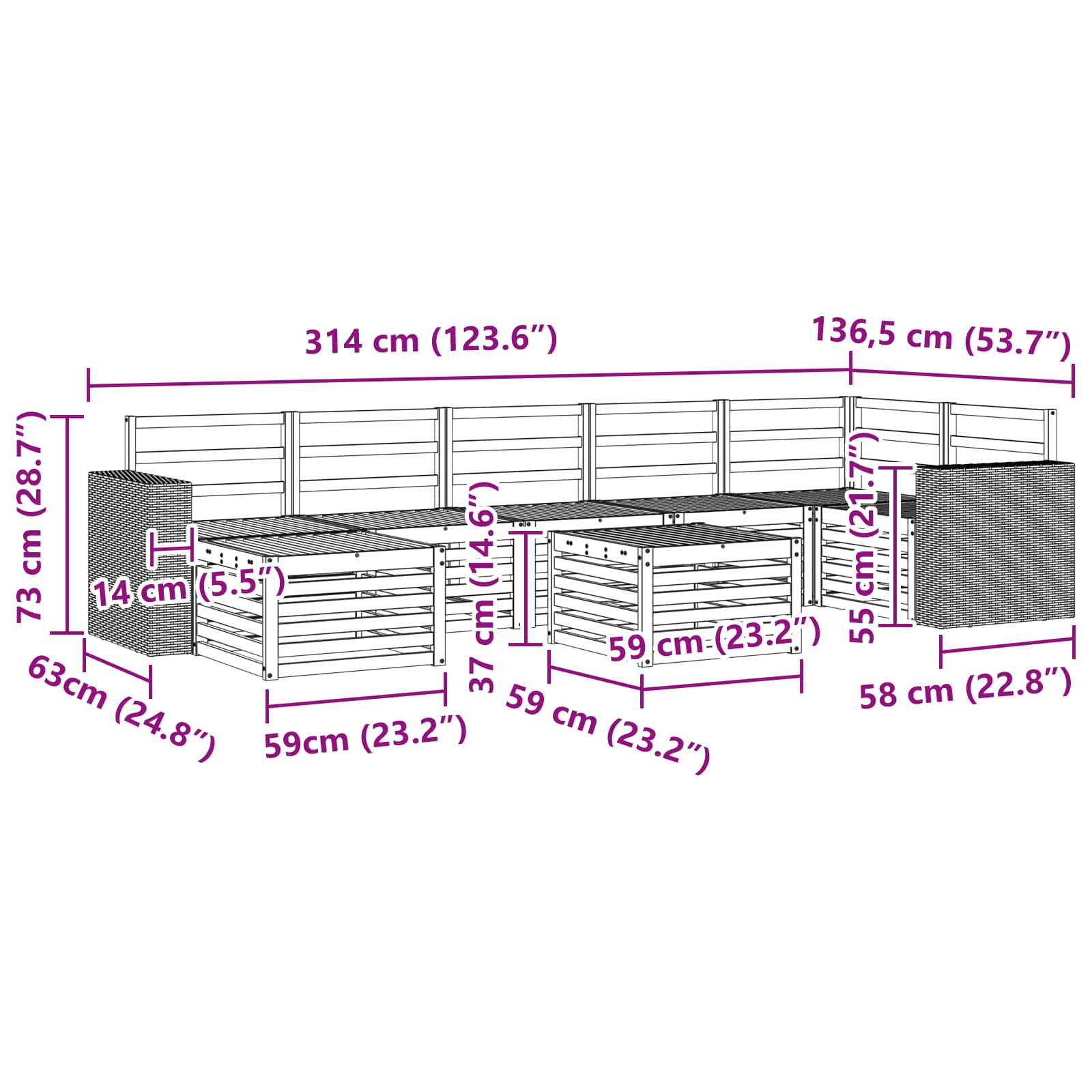 Conjunto de sofás de exterior 8 pcs Natural