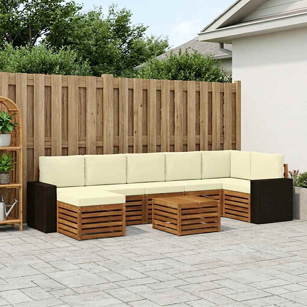 Conjunto de sofás de exterior con cojín 8 pcs Natural y Crema