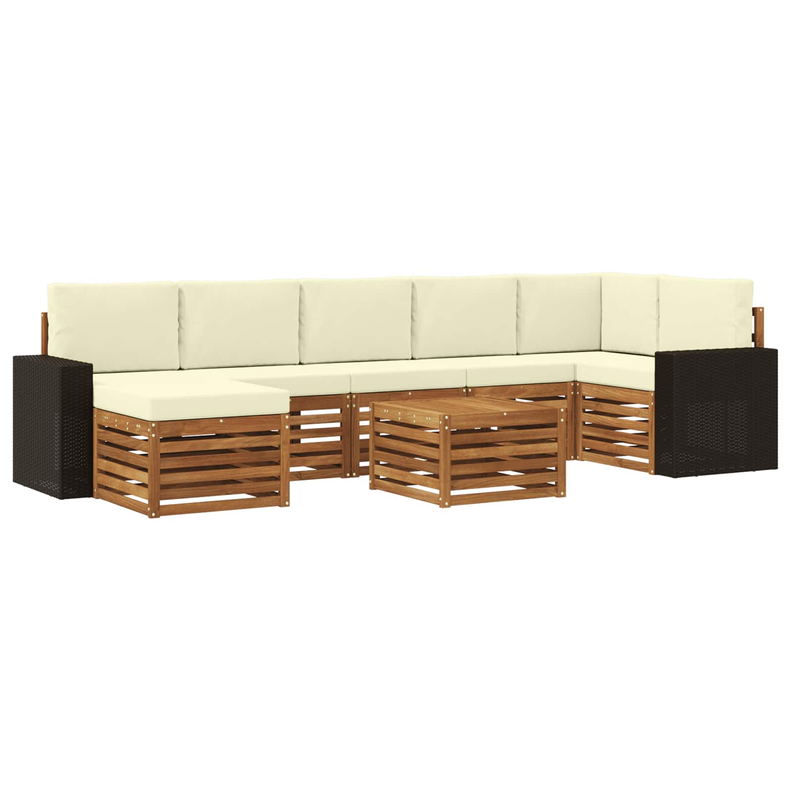 Conjunto de sofás de exterior con cojín 8 pcs Natural y Crema