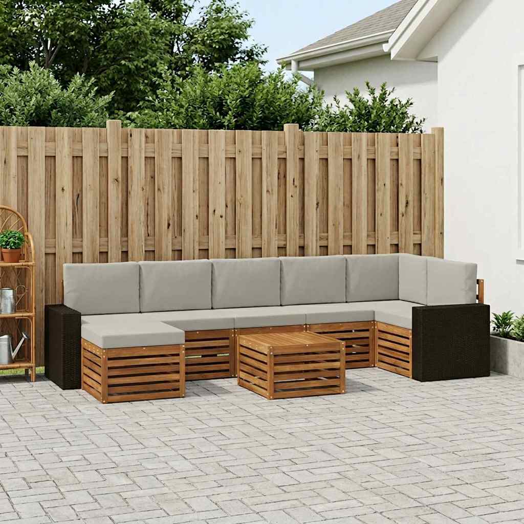 Conjunto de sofás de exterior 8 pcs Natural y Gris Claro