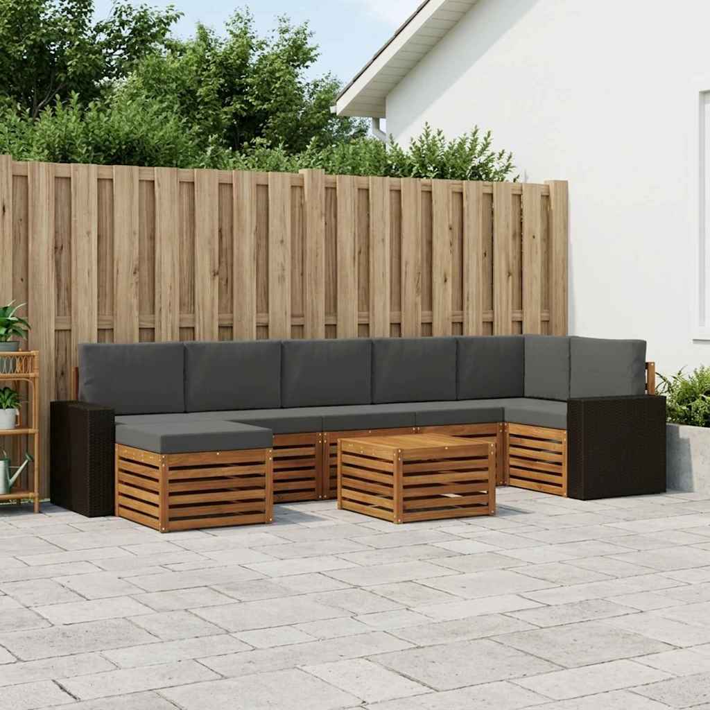 Conjunto de sofás de exterior 8 pcs Natural y Antracita