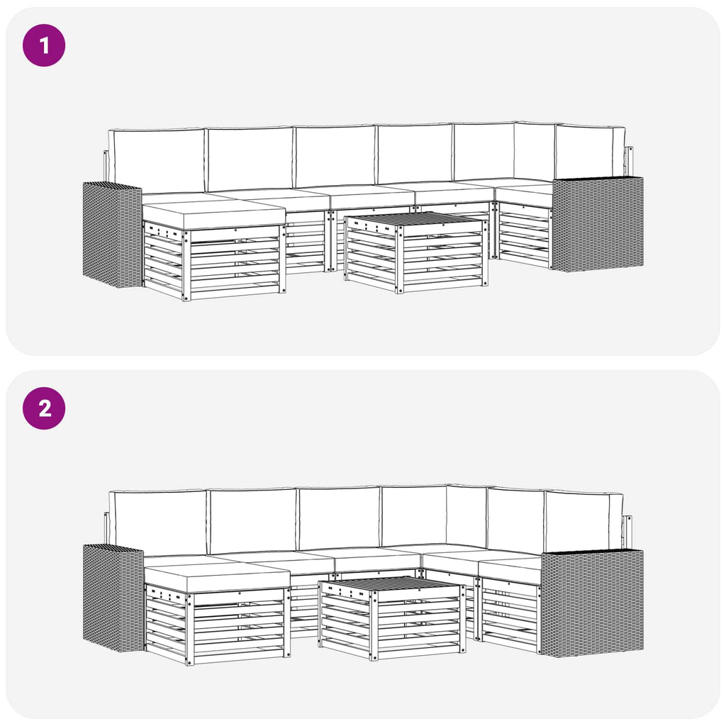 Conjunto de sofás de exterior con cojín 8 pcs Natural y Beige