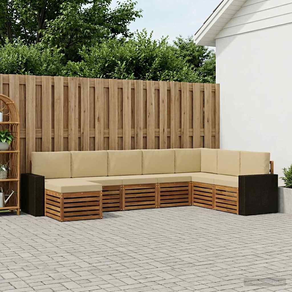 Conjunto de sofás de exterior con cojín 8 pcs Natural y Beige