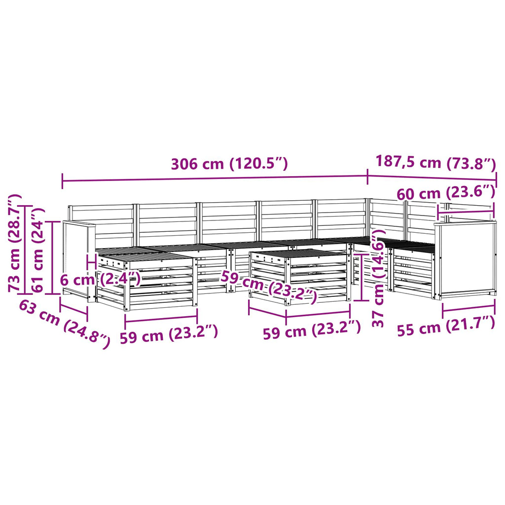 Conjunto de sofás de exterior 7 pcs Natural