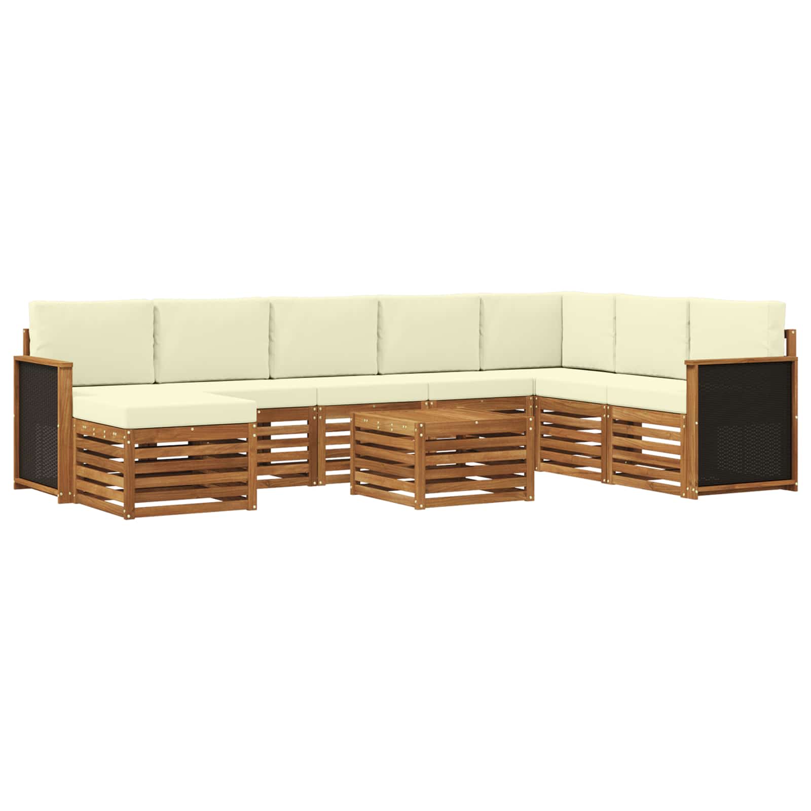 Conjunto de sofás de exterior con cojín 7 pcs Natural y Crema