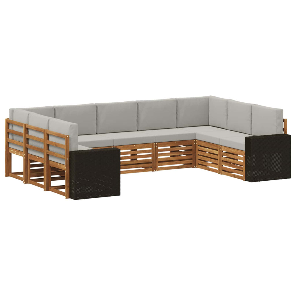 Conjunto de sofás de exterior 9 pcs Natural y Gris Claro