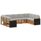 Conjunto de sofás de exterior 9 pcs Natural y Gris Claro