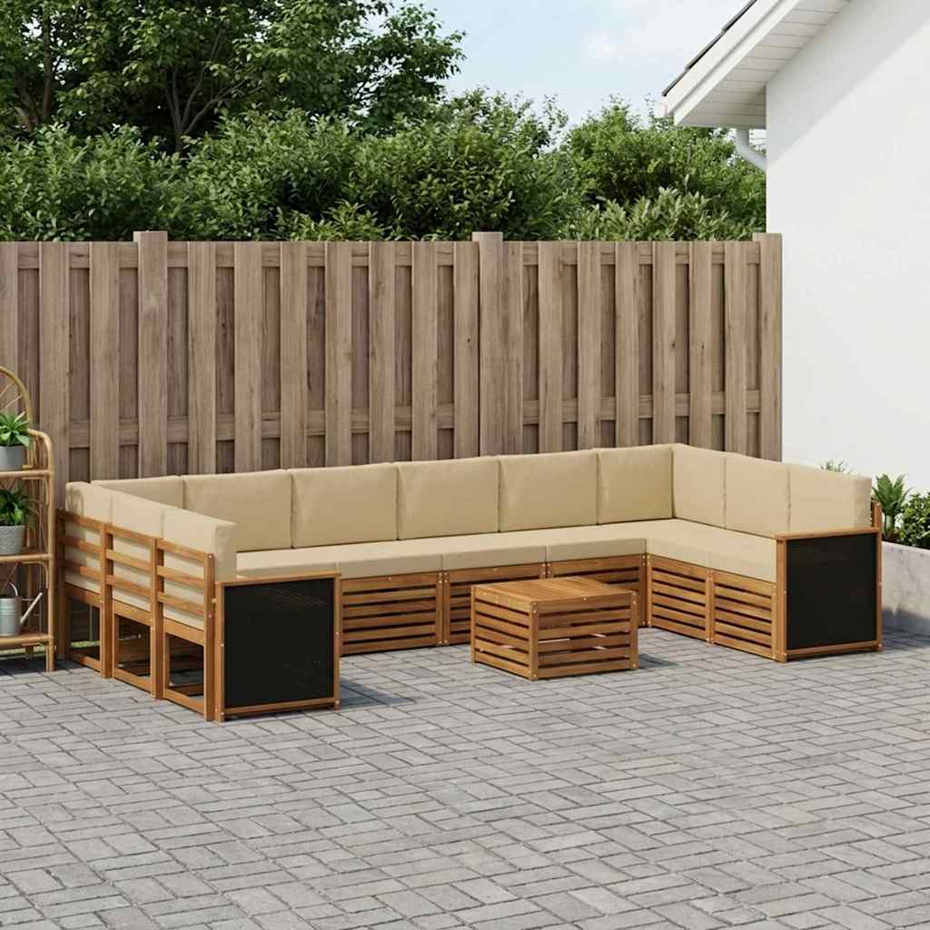 Conjunto de sofás de exterior con cojín 8 pcs Blanco y Negro
