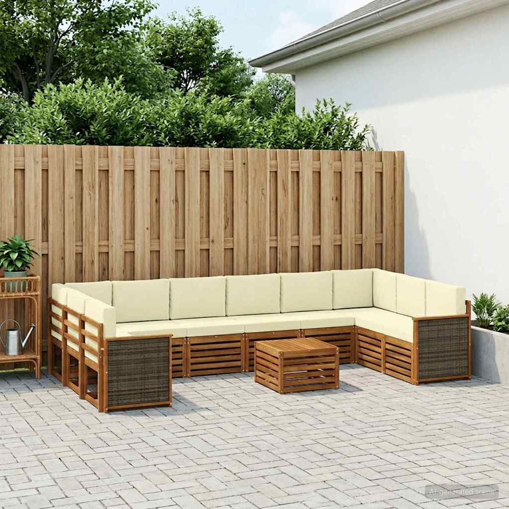 Conjunto de sofás de exterior con cojín 8 pcs Natural y Crema