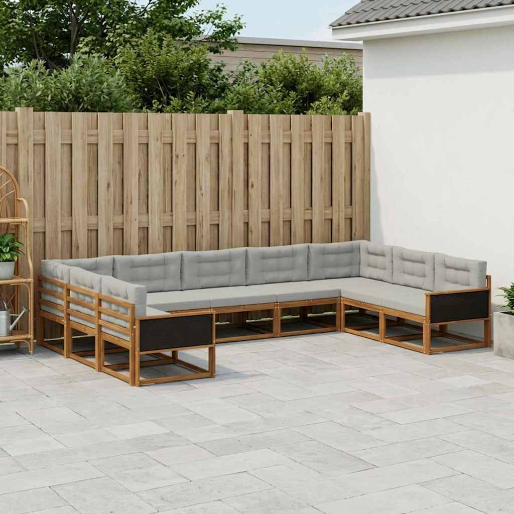 Conjunto de sofás de exterior 9 pcs Natural y Gris Claro