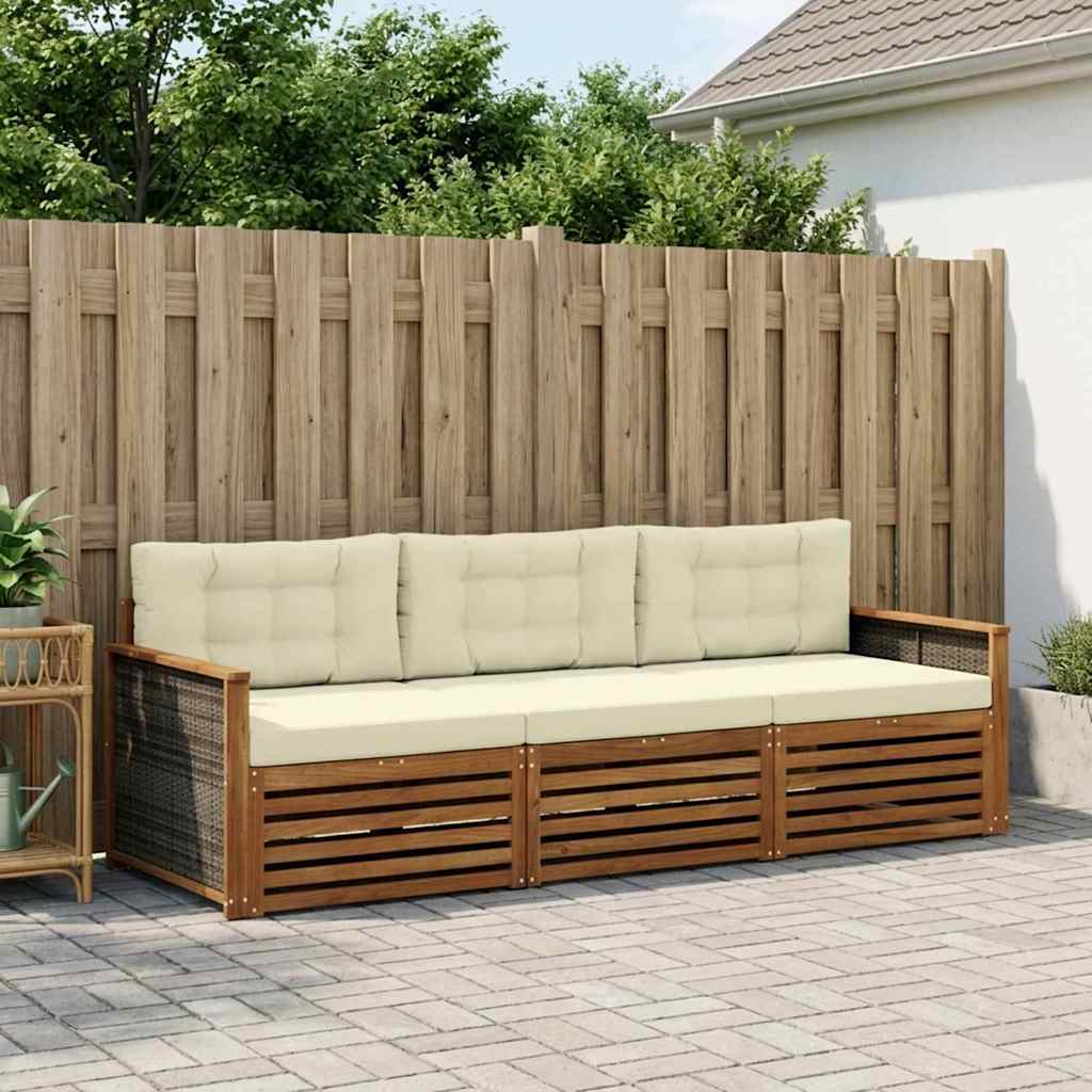 Conjunto de sofás de exterior con cojín 3 pcs Natural y Beige