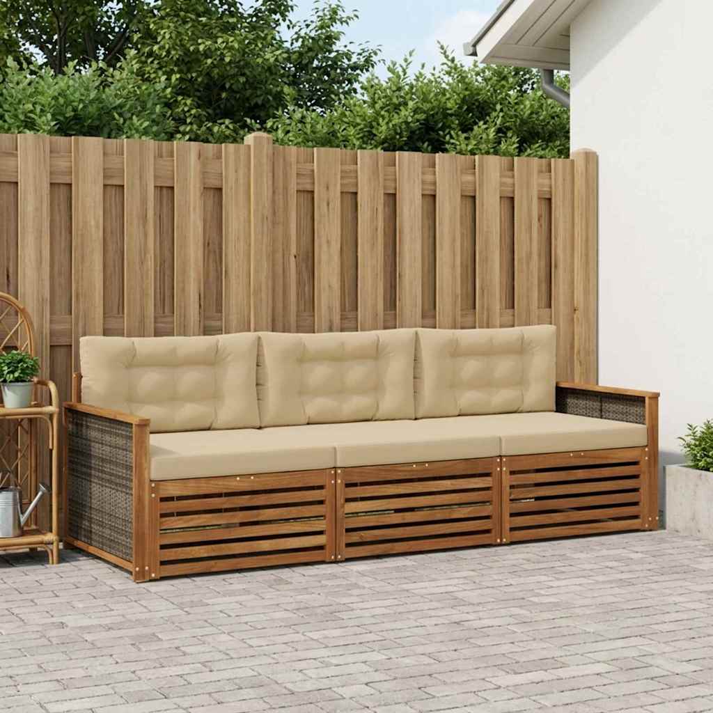 Conjunto de sofás de exterior con cojín 3 pcs Natural y Beige