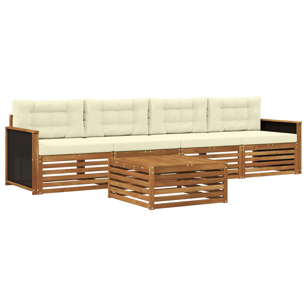 Conjunto de sofás de exterior con cojín 5 pcs Natural y Crema