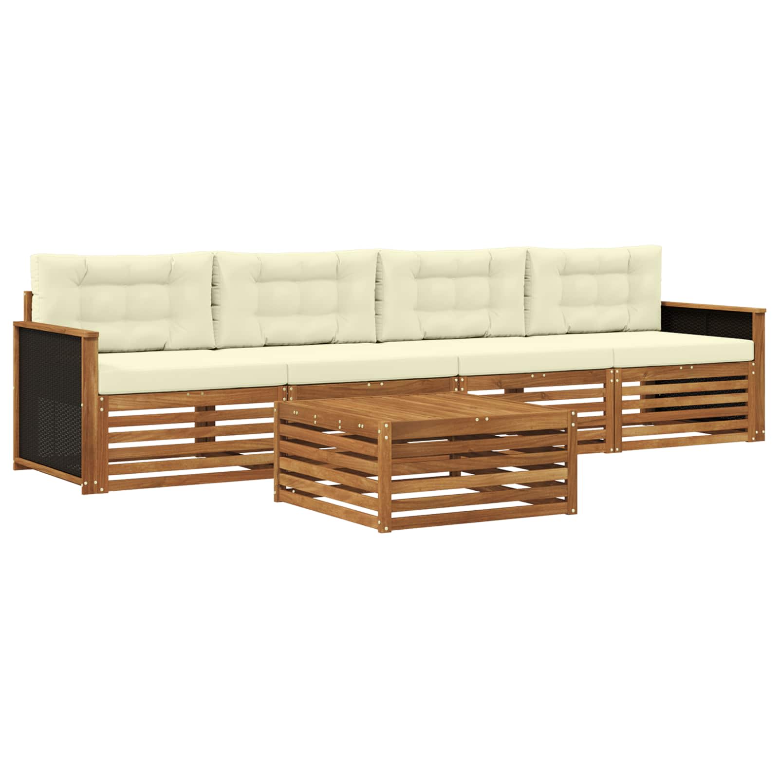 Conjunto de sofás de exterior con cojín 5 pcs Natural y Crema