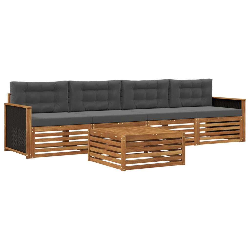 Conjunto de sofás de exterior 5 pcs Natural y Antracita