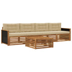 Conjunto de sofás de exterior con cojín 5 pcs Natural y Beige