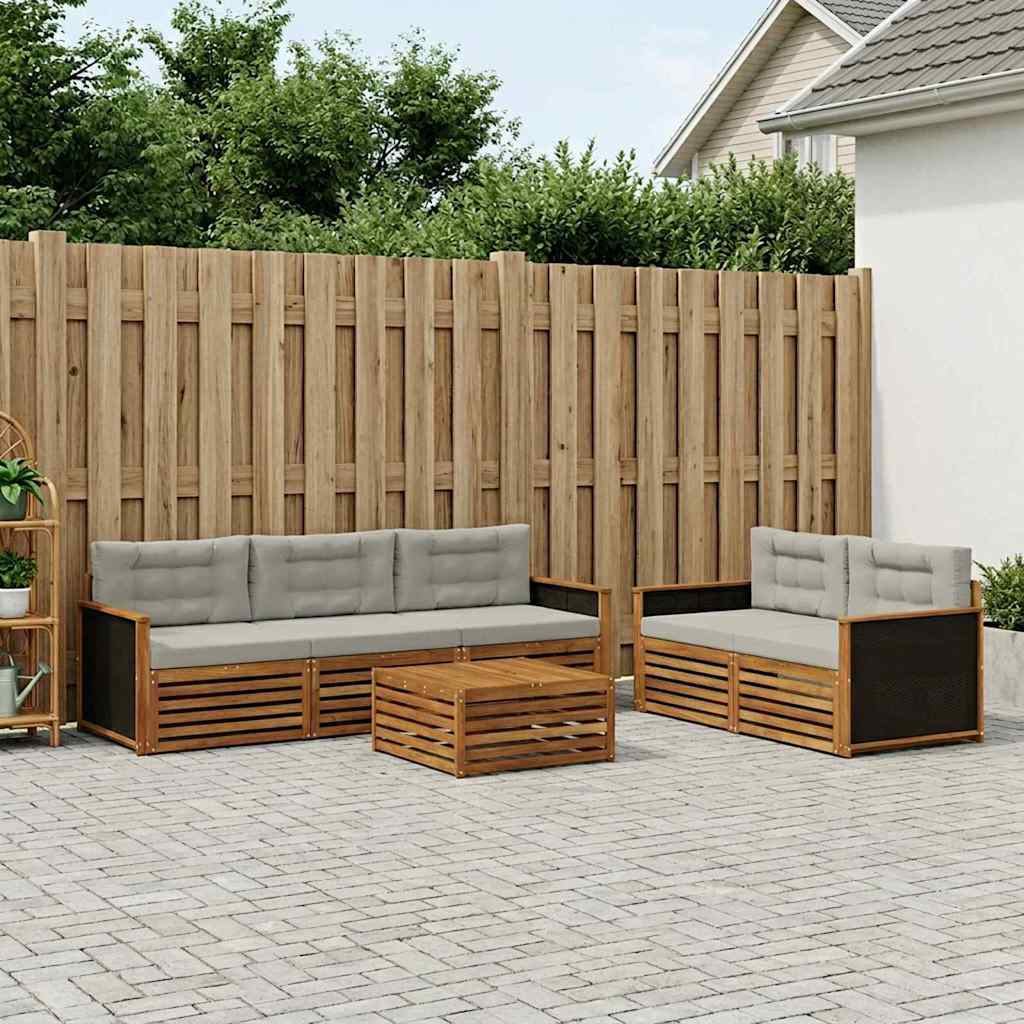 Conjunto de sofás de exterior 6 pcs Natural y Gris Claro