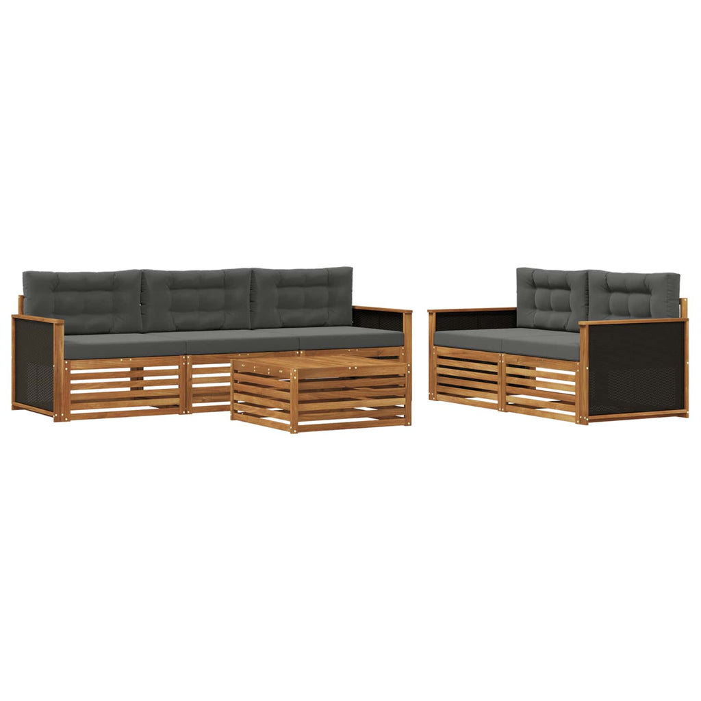 Conjunto de sofás de exterior 6 pcs Natural y Antracita