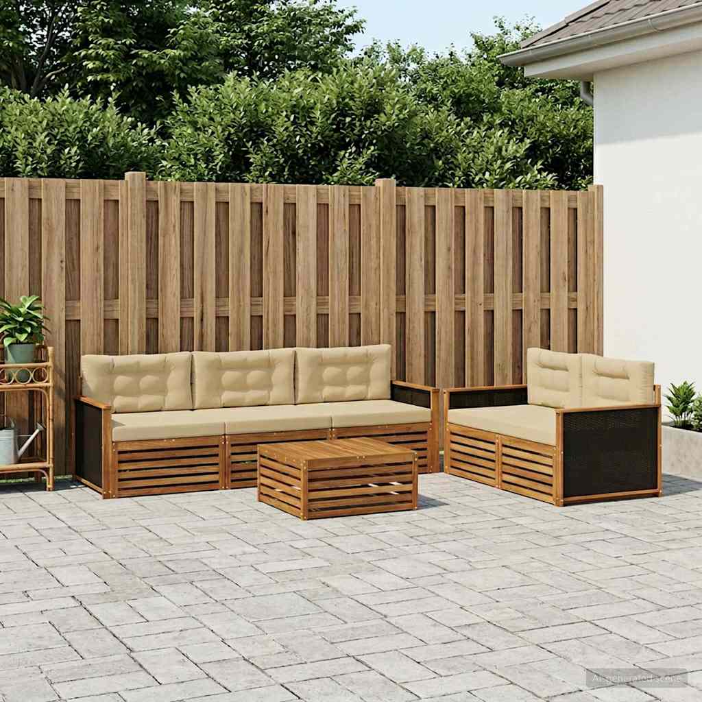 Conjunto de sofás de exterior 6 pcs Natural y Beige
