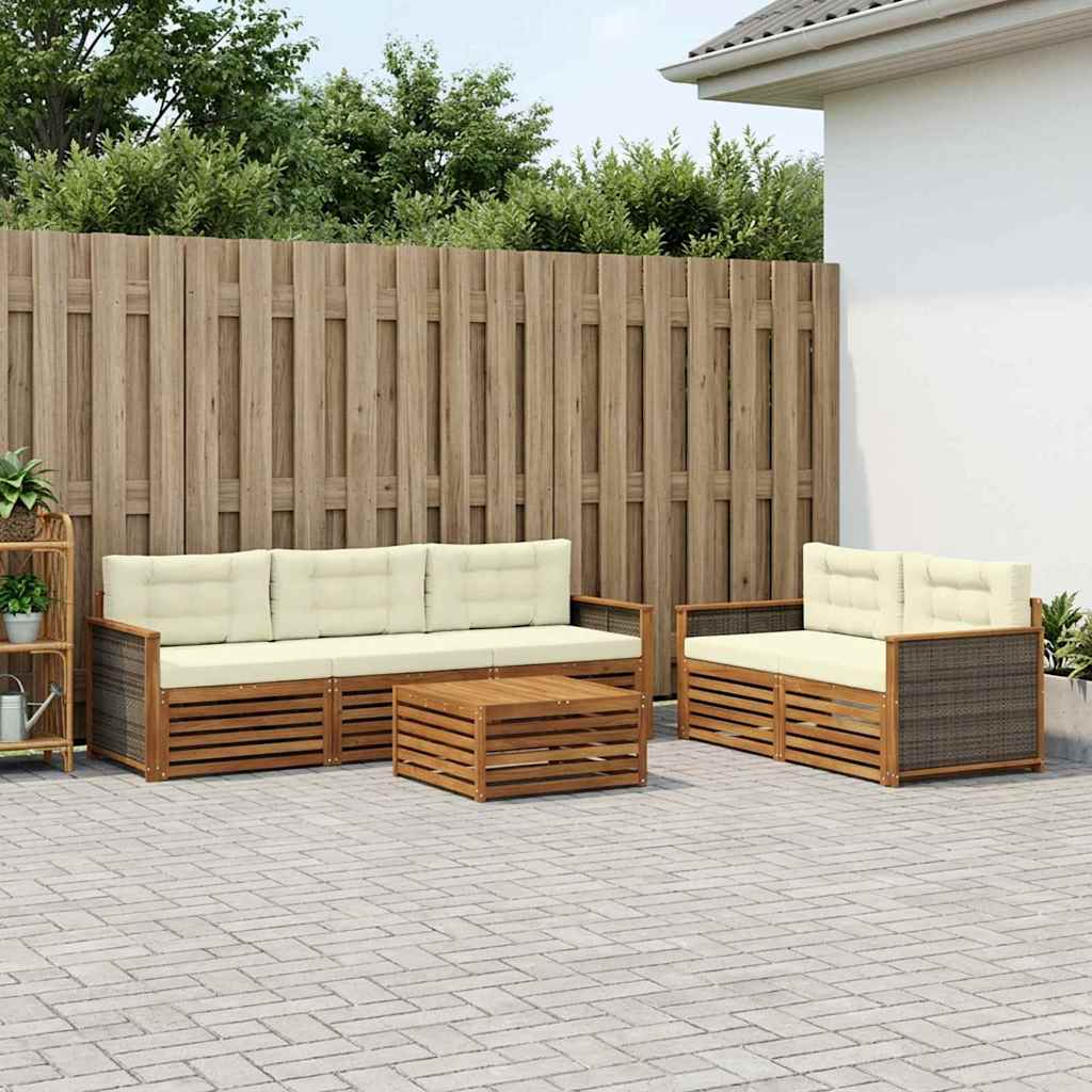 Conjunto de sofás de exterior con cojín 6 pcs Natural y Crema