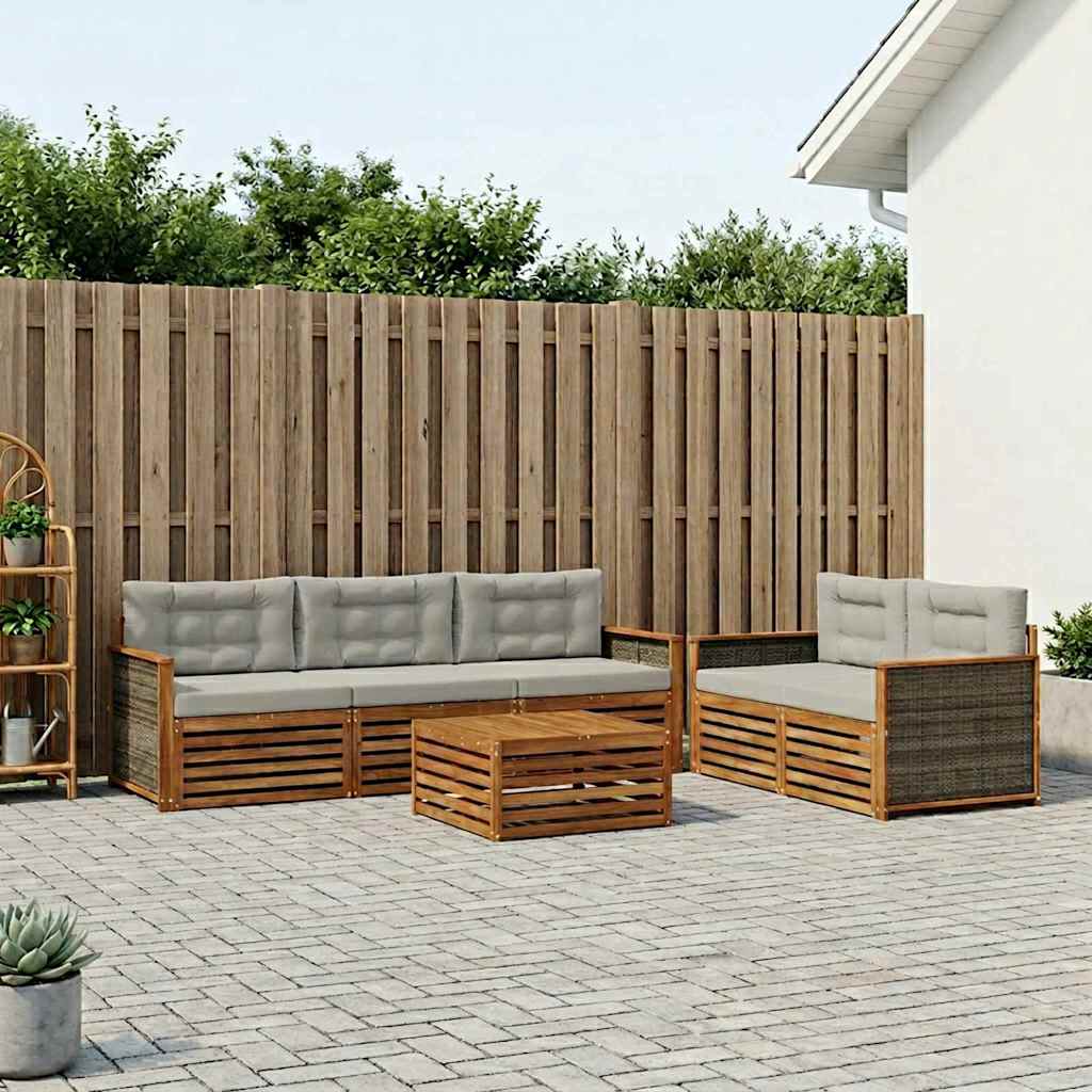Conjunto de sofás de exterior 6 pcs Natural y Gris Claro