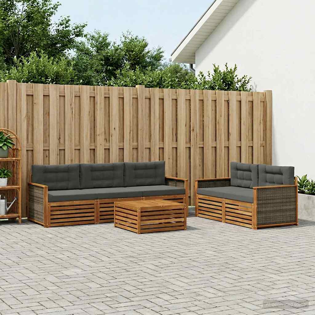 Conjunto de sofás de exterior 6 pcs Natural y Antracita