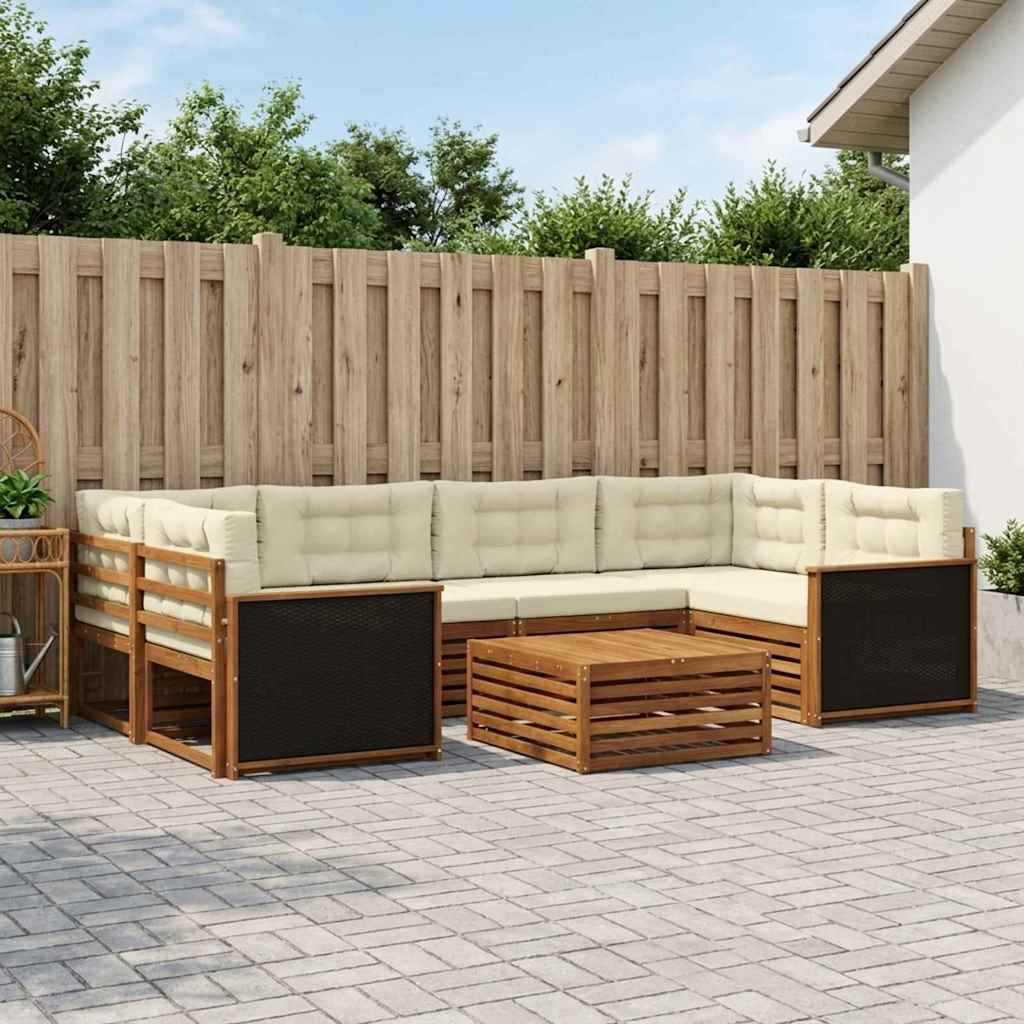 Conjunto de sofás de exterior 7 pcs Natural y Beige