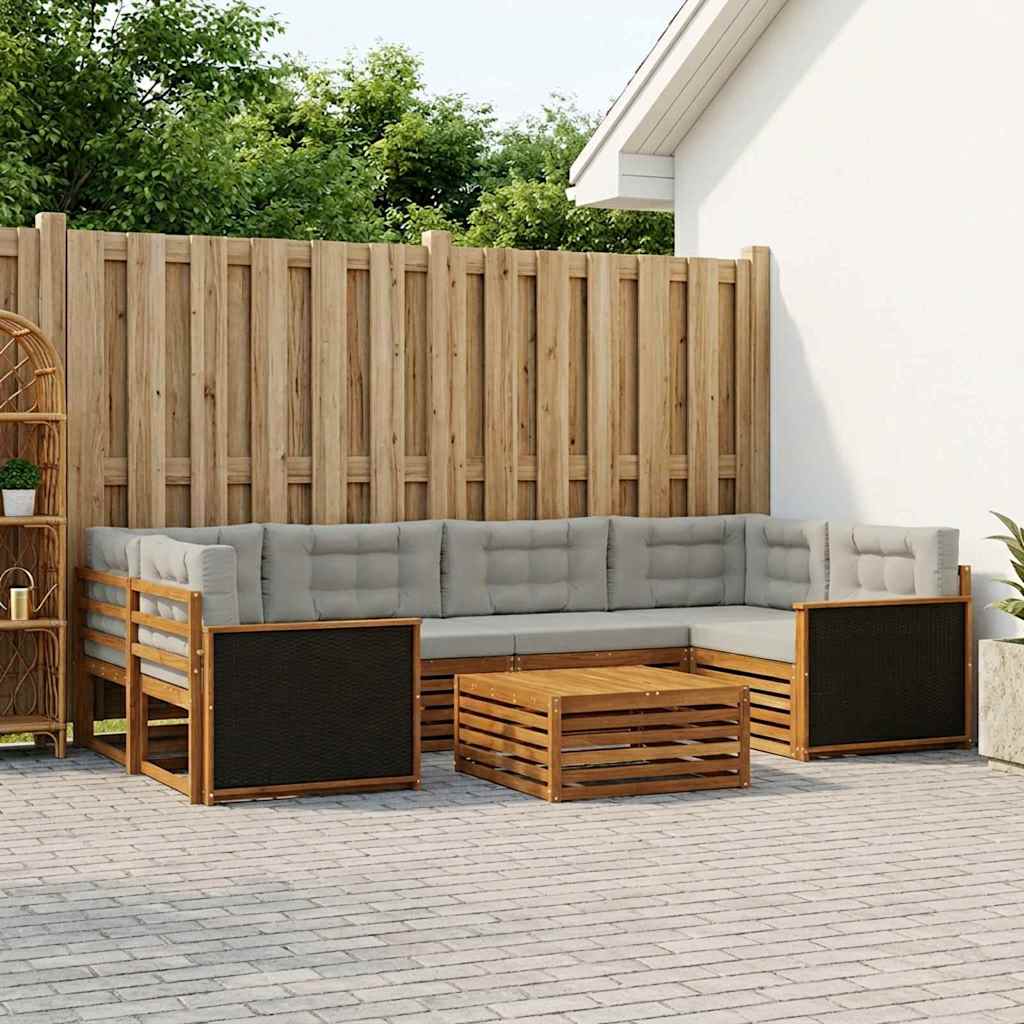 Conjunto de sofás de exterior 7 pcs Natural y Beige