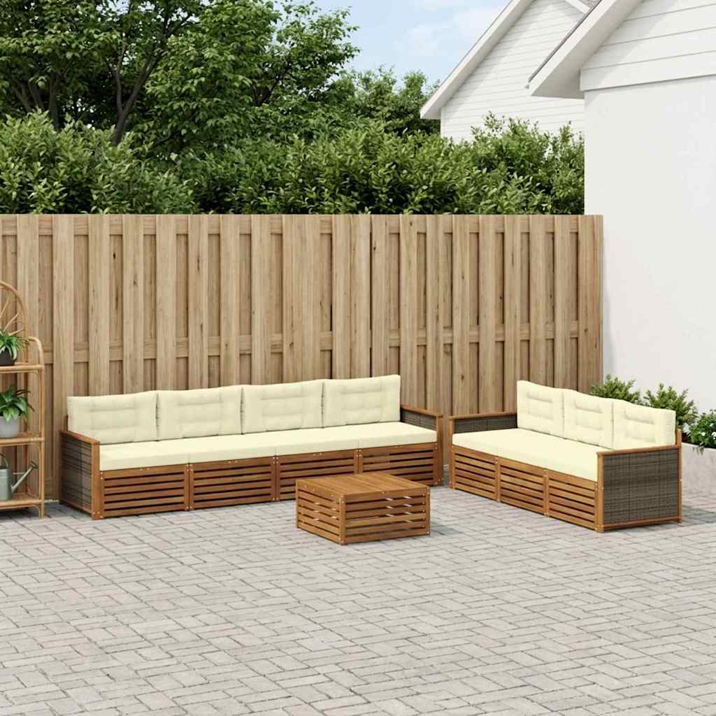 Conjunto de sofás de exterior con cojín 8 pcs Natural y Crema