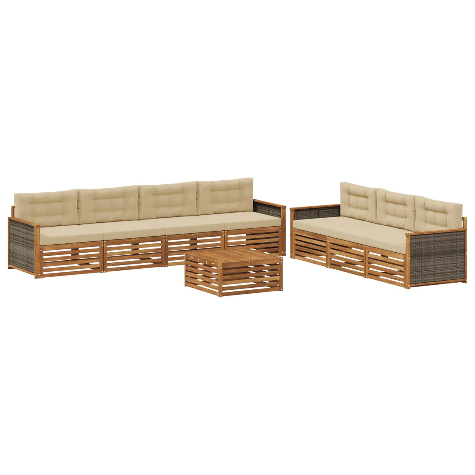 Conjunto de sofás de exterior con cojín 8 pcs Natural y Beige