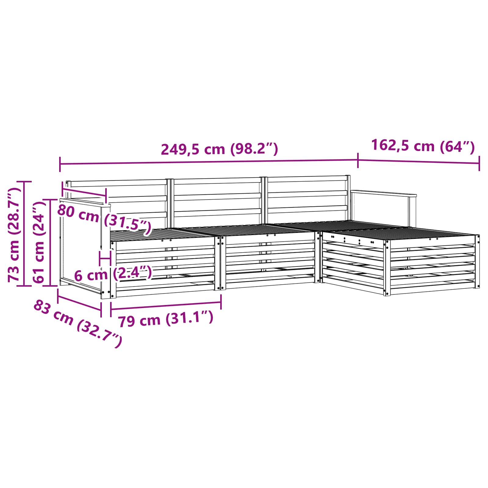 Conjunto de sofás de exterior 4 pcs Natural