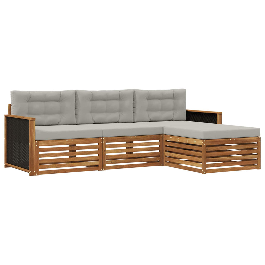 Conjunto de sofás de exterior 4 pcs Natural y Gris Claro