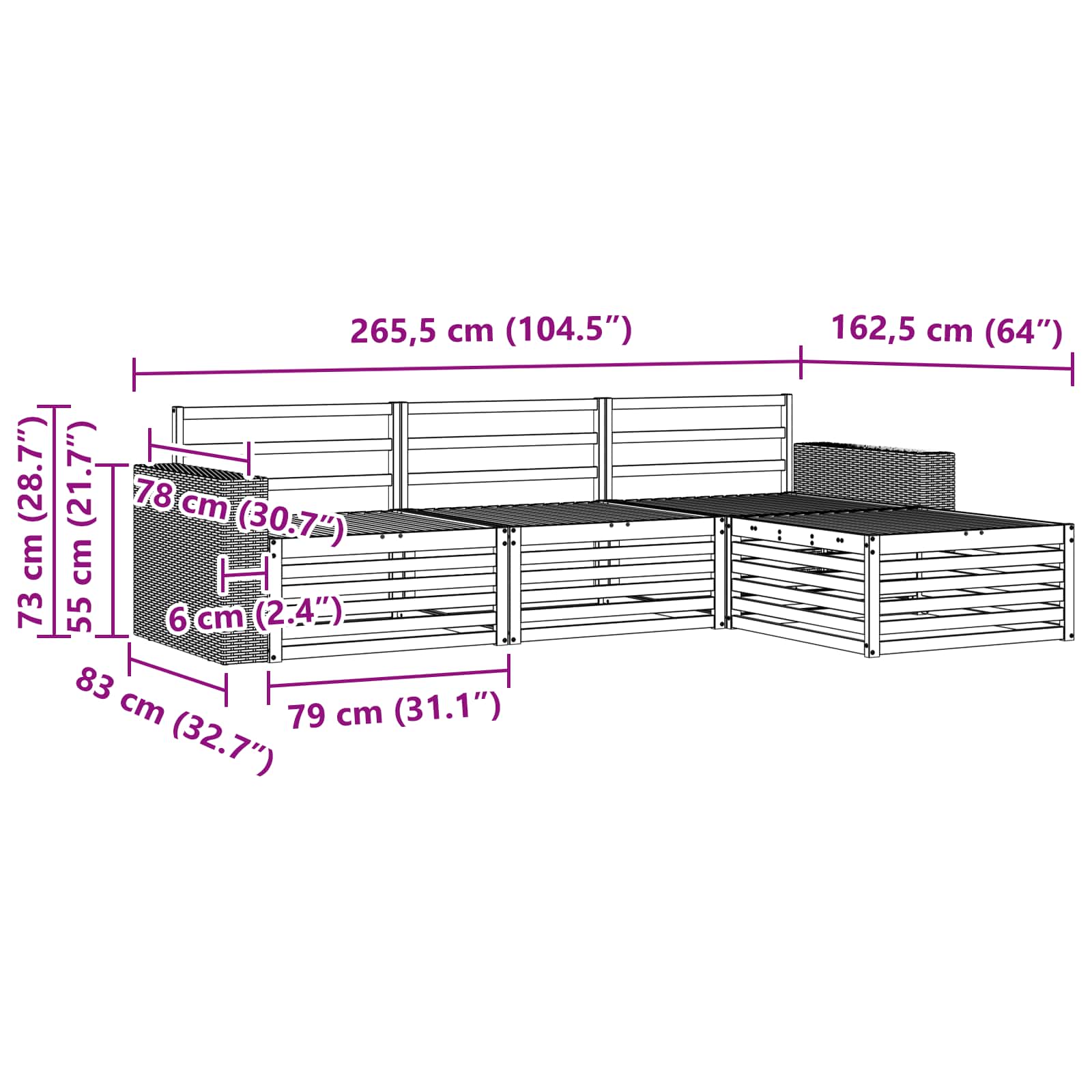 Conjunto de sofás de exterior 5 pcs Madera de Acacia Sólida